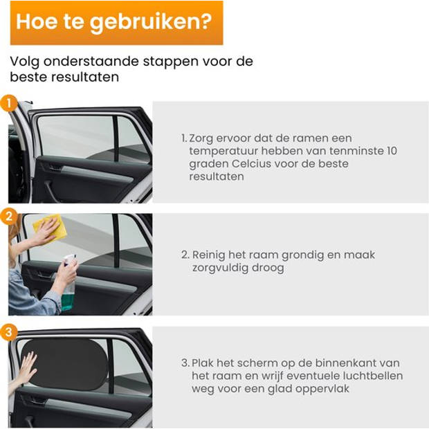 R2B Zonnescherm Auto Zijruit - Universele set van 2 - Met UV Protectie voor Kind & Baby - Zelfklevende Zonwering Auto