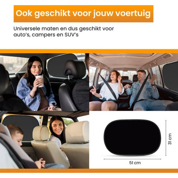 R2B Zonnescherm Auto Zijruit - Universele set van 2 - Met UV Protectie voor Kind & Baby - Zelfklevende Zonwering Auto