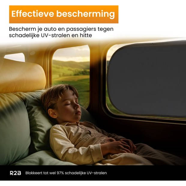 R2B Zonnescherm Auto Zijruit - Universele set van 2 - Met UV Protectie voor Kind & Baby - Zelfklevende Zonwering Auto