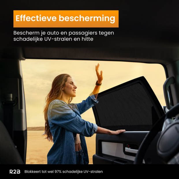 R2B Zonnescherm Auto Zijruit - Universele set van 2 - Met UV Protectie voor Kind & Baby - Extra Donkere Zonwering Auto