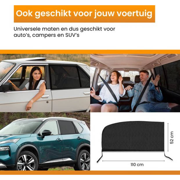 R2B Zonnescherm Auto Zijruit - Universele set van 2 - Met UV Protectie voor Kind & Baby - Extra Donkere Zonwering Auto