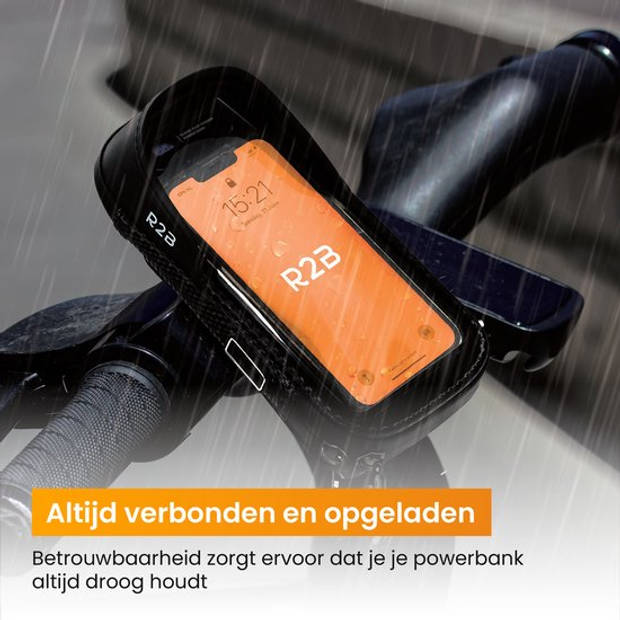 R2B Robuuste Telefoonhouder Fiets Waterdicht + Powerbank 10.000 mAh - 2 tot 4 keer opladen - Gsm Houder Fiets