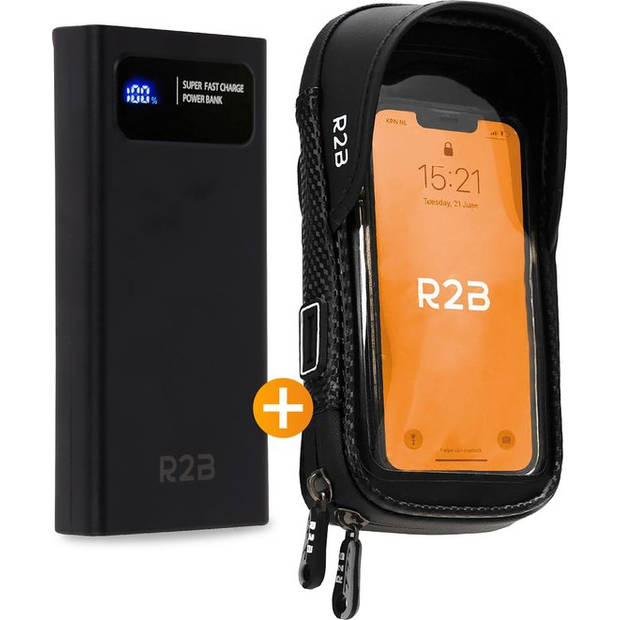 R2B Robuuste Telefoonhouder Fiets Waterdicht + Powerbank 10.000 mAh - 2 tot 4 keer opladen - Gsm Houder Fiets