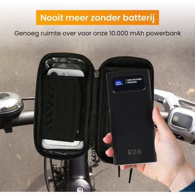 R2B Robuuste Telefoonhouder Fiets Waterdicht + Powerbank 10.000 mAh - 2 tot 4 keer opladen - Gsm Houder Fiets