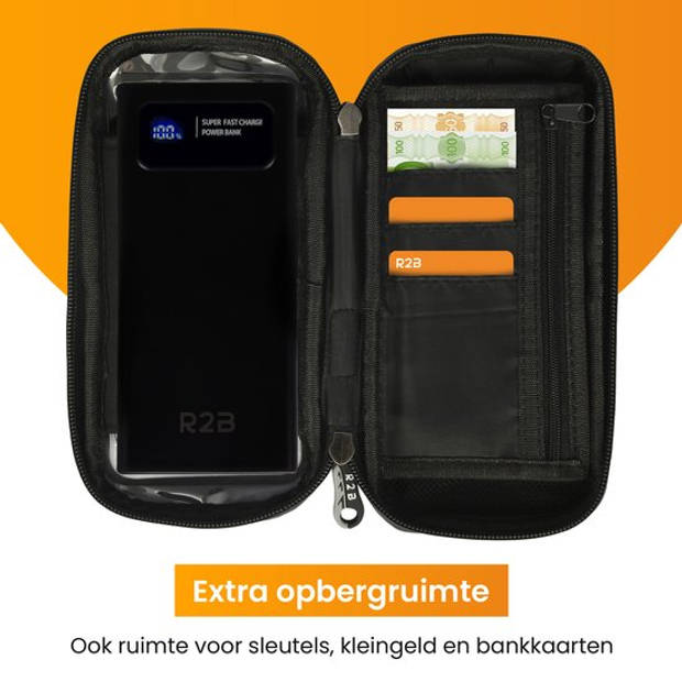 R2B Robuuste Telefoonhouder Fiets Waterdicht + Powerbank 10.000 mAh - 2 tot 4 keer opladen - Gsm Houder Fiets