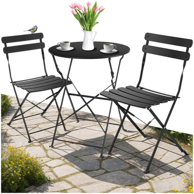 tectake® - Inklapbare bistroset voor 2 personen met stalen frame - zwart