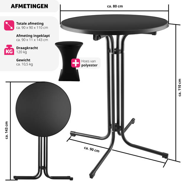 tectake® - Statafel opklapbaar - Bartafel - Tafel Ø80cm - zwart