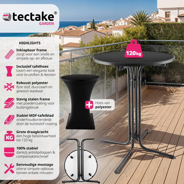 tectake® - Statafel opklapbaar - Bartafel - Tafel Ø80cm - zwart