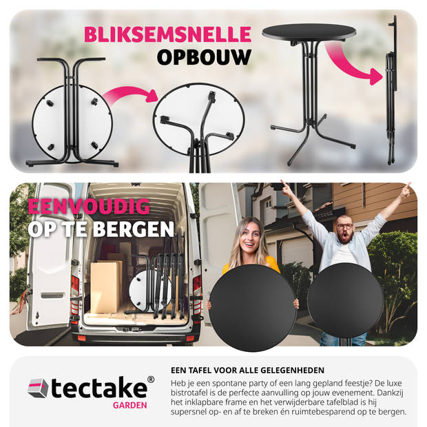 tectake® - Statafel opklapbaar - Bartafel - Tafel Ø80cm - zwart