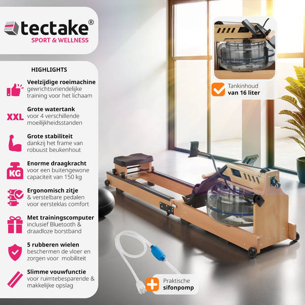 tectake® - Roeimachine - Houten roeimachine - Opvouwbare roeimachine - tot 150 kg