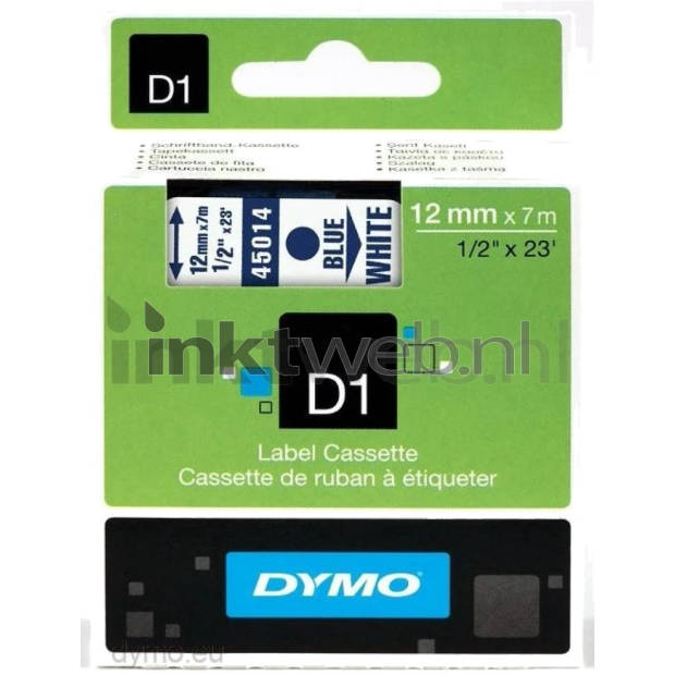 Dymo D1 45014 blauw op wit breedte 12 mm labels