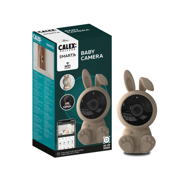 Calex Slimme Babyfoon - Wifi Baby Camera - Geluid en Bewegingdetectie via Smartphone - Infrarood en white noise - 2K