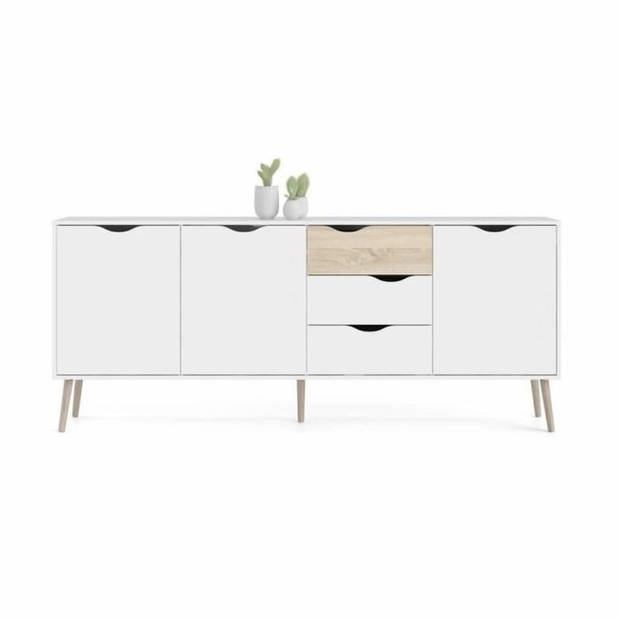 Dressoir - Wit/Eiken - 3 deuren / 3 laden - Uitlopende massief houten basis - 195,7 x 39,1 x 81,7 cm - TVILUM