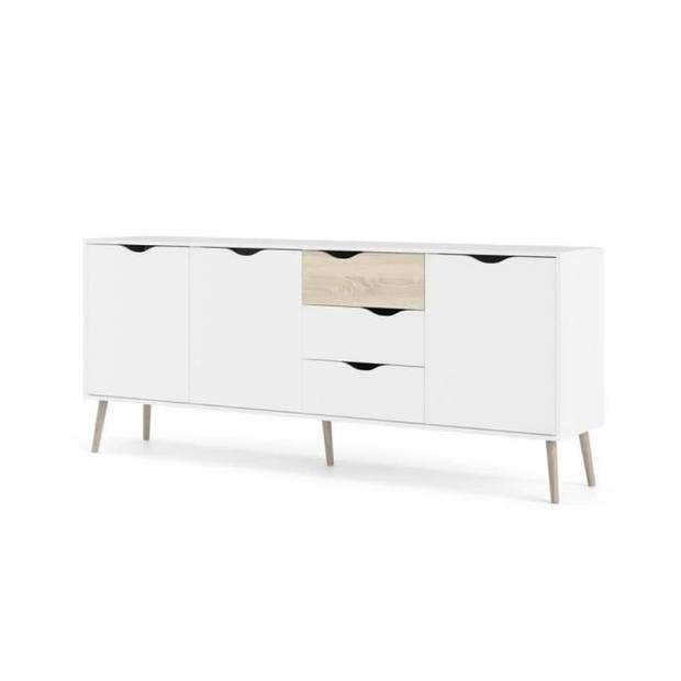 Dressoir - Wit/Eiken - 3 deuren / 3 laden - Uitlopende massief houten basis - 195,7 x 39,1 x 81,7 cm - TVILUM