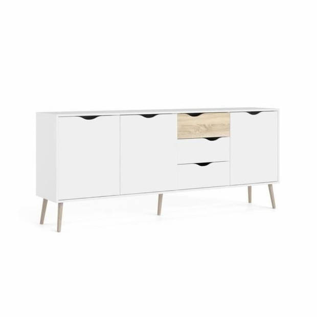 Dressoir - Wit/Eiken - 3 deuren / 3 laden - Uitlopende massief houten basis - 195,7 x 39,1 x 81,7 cm - TVILUM