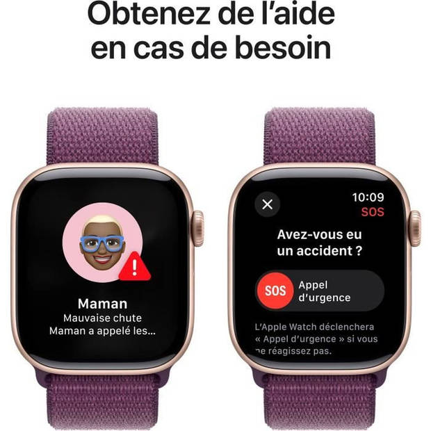 Apple Watch Series 10 GPS - 42 mm - Kast van roségoud aluminium - Pruimkleurige sportband