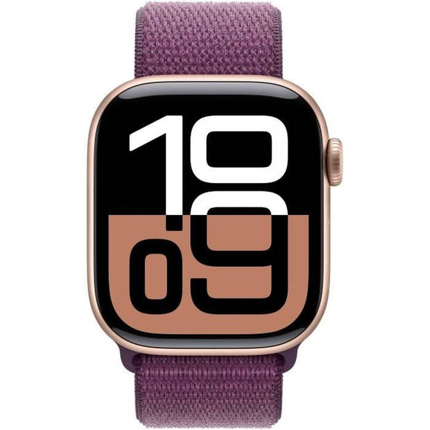 Apple Watch Series 10 GPS - 42 mm - Kast van roségoud aluminium - Pruimkleurige sportband