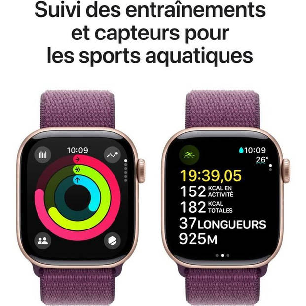 Apple Watch Series 10 GPS - 42 mm - Kast van roségoud aluminium - Pruimkleurige sportband