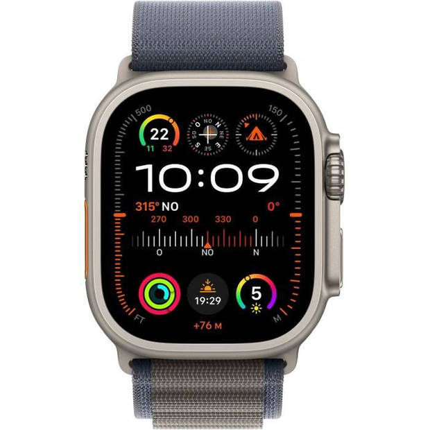 Apple Watch Ultra 2 GPS + mobiel - 49 mm - Titanium kast - Blauwe Alpine Loop-band - Groot