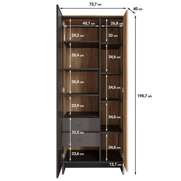 Meubella Vitrinekast Nigel - Eiken - 73 cm