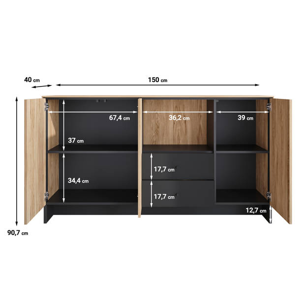 Meubella Dressoir Nigel - Eiken - 150 cm