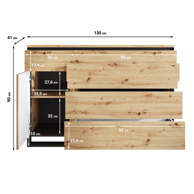 Meubella Dressoir Quincy - Eiken - 130 cm