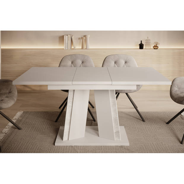 Meubella Eetkamertafel Delilah - Mat wit - Betonlook - 160 cm - Uitschuifbaar