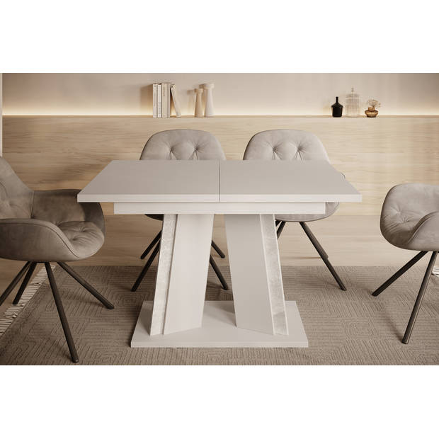 Meubella Eetkamertafel Delilah - Mat wit - Betonlook - 160 cm - Uitschuifbaar