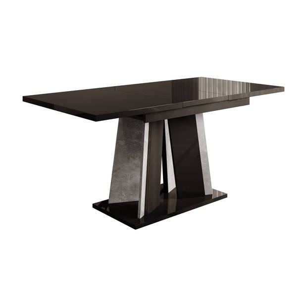 Meubella Eetkamertafel Delilah - Hoogglans zwart - Betonlook - 160 cm - Uitschuifbaar