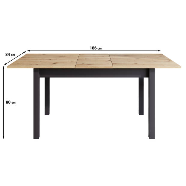 Meubella Eetkamertafel Quincy - Eiken - 186 cm - Uitschuifbaar