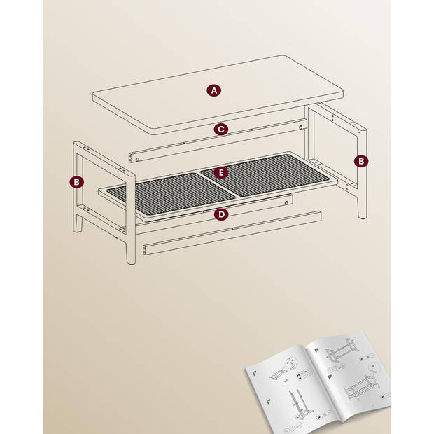 ACAZA Salontafels - Salon Tafel - Salontafel met Opbergruimte - Lichte Eik - Rotan - MDF