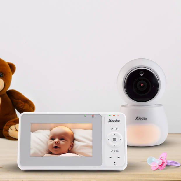 Babyfoon met camera met groot 4,3" kleurenscherm en nachtlampje Alecto Wit