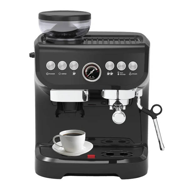 Dooki Lopoleis Barista Espressomachine, Pistonmachine met Koffiemolen, Zwart