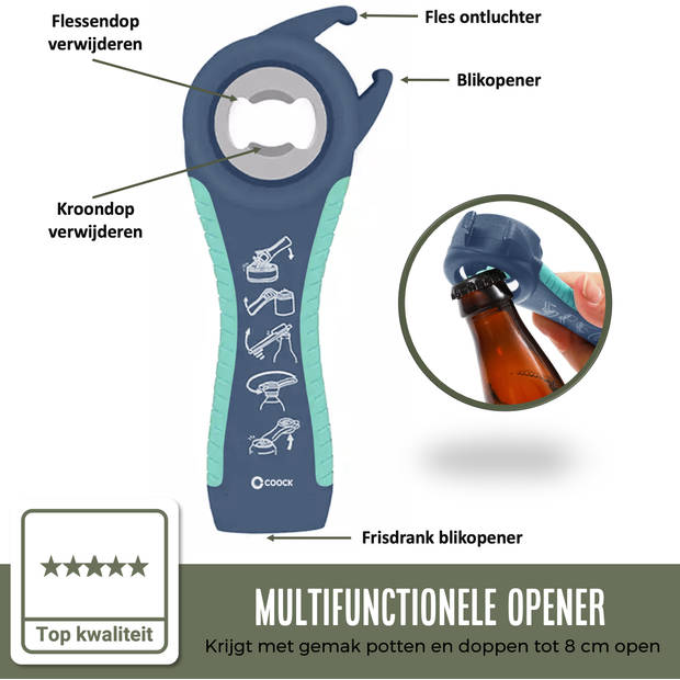 COOCK - Allesopener - Multifunctionele Opener - 7-in-1 Potopener - Flesopener XL - Keuken Hulp voor Ouderen