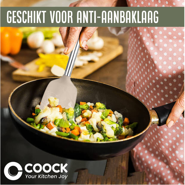 COOCK Keukengerei Set met Houder XL - Kookgerei Set 17 delig - Siliconen - Ophangbaar - Beige