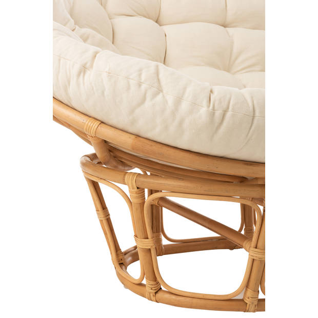 J-line - Fauteuil Roni Met Kussen Rotan Naturel/wit - 159x110x55cm