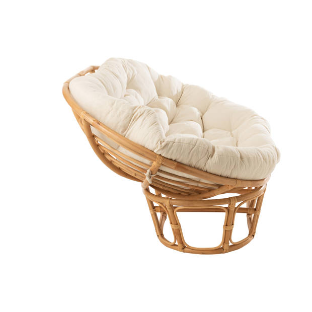 J-line - Fauteuil Roni Met Kussen Rotan Naturel/wit - 159x110x55cm