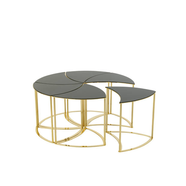 J-line - Set Van 6 Tafels Tornado Goud Metaal/mdf/glas - 100x100x48cm