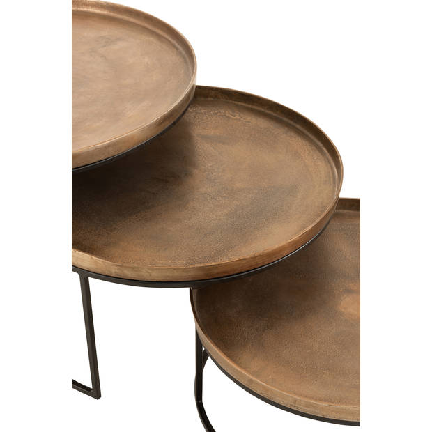 J-line - Set Van Drie Bijzettafel Rond Aluminium Roest - 76x76x48cm