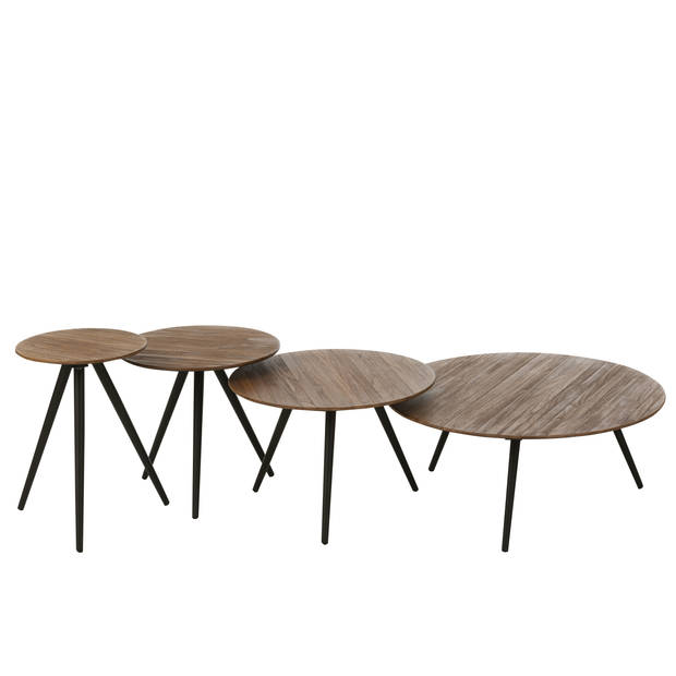 J-line - Set Van 4 Bijzettafel Rond Gerecycleerd Teak Naturel - 30x30x45cm