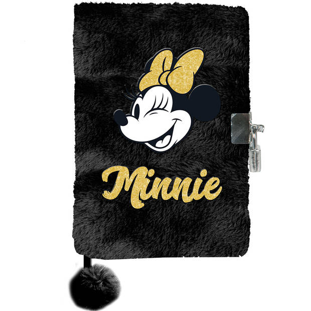 Disney Minnie Mouse Dagboek A5, Glitter - gelinieerd met slot - 15 x 21 x 3 cm - Zwart