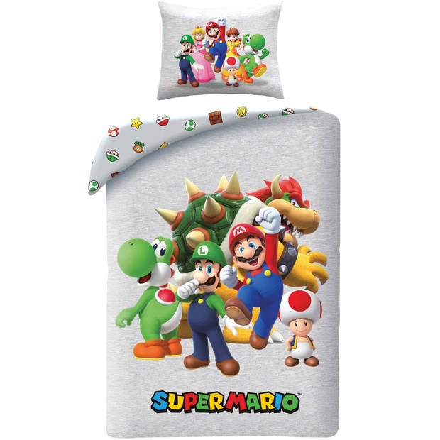 Super Mario Dekbedovertrek, Family - Eenpersoons - 140 x 200 + 70 x 90 cm - Polyester