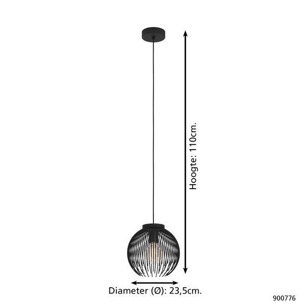 EGLO Venezuela-A Hanglamp - E27 - Ø 23,5 cm - Zwart