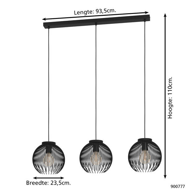 EGLO Venezuela-A Hanglamp - E27 - 93,5 cm - Zwart