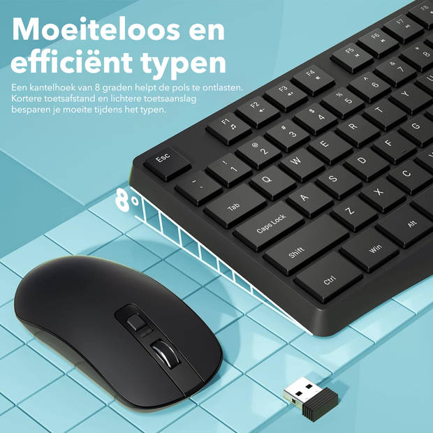 Gadgetplace Draadloos Toetsenbord met Muis Set - Stille toetsen - Qwerty - Keyboard + muis-sets - Draadloze muis