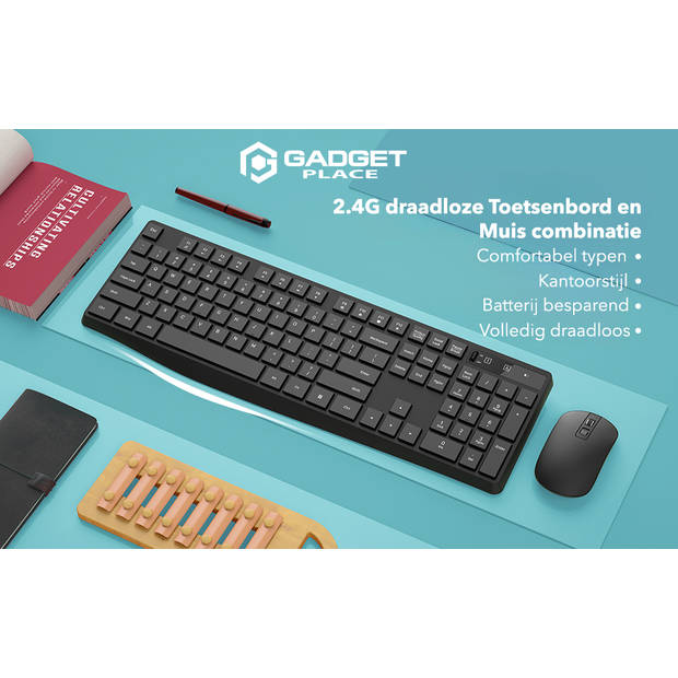 Gadgetplace Draadloos Toetsenbord met Muis Set - Stille toetsen - Qwerty - Keyboard + muis-sets - Draadloze muis