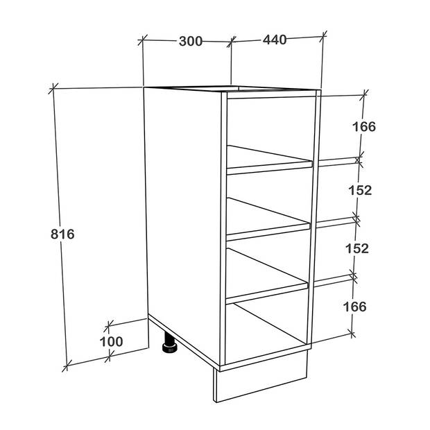 Esilo keuken onderkast 30 cm 4 planken wit.