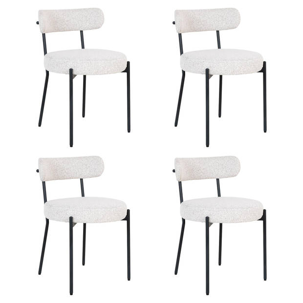 Lewis & Loft Eetkamerstoelen Leanne - Bouclé - Staal - Wit - Set van 4