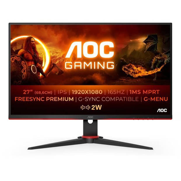 AOC Gaming 27G2SPAE - 27 FHD-scherm, 165 Hz, 1 ms MPRT, FreeSync, G-Sync-compatibel, luidspreker (1920 x 1080, VGA,