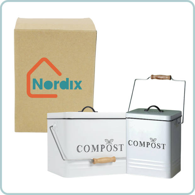 Nordix Compostbak met Deksel Set van 2 GFT Afvalbakje Aanrecht Keuken Prullenbak Afvalscheiding 5L 10L